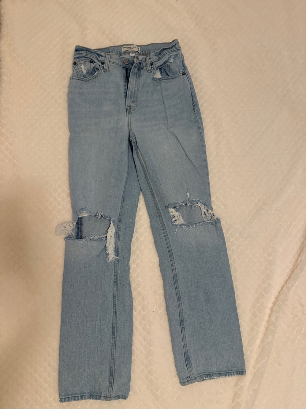 Abercrombie & Fitch Light Blue Straight-Leg Distressed Jeans